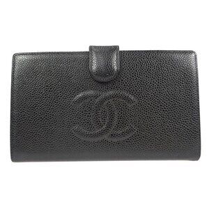 Chanel Long Bifold Wallet Purse Black Calfskin 99557